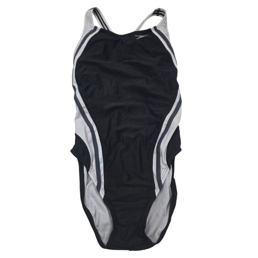 Speedo Womens‎ Black White Racerback One-Piece Swimsuit PowerFLEX Eco Size 8